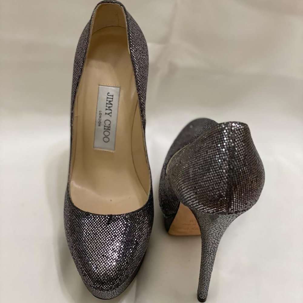 35.5 Jimmy Choo Metallic/Silver Sparkle High Heels